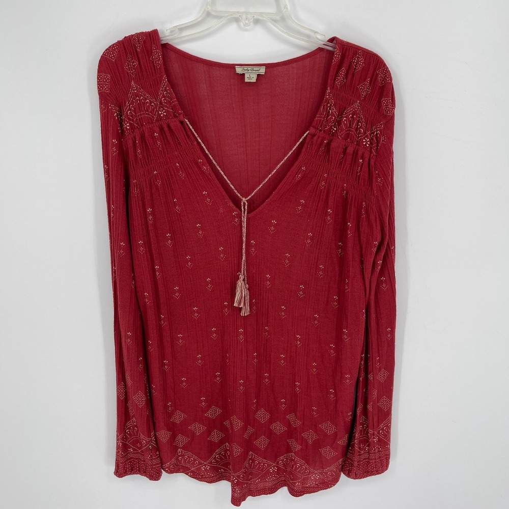 Lucky‎ Brand Women's Red Boho Tassel Peasant Top Size Large